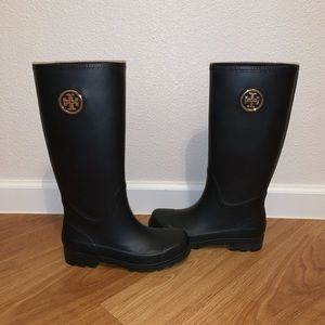 Authentic Tory Burch black rain boots WORN ONCE